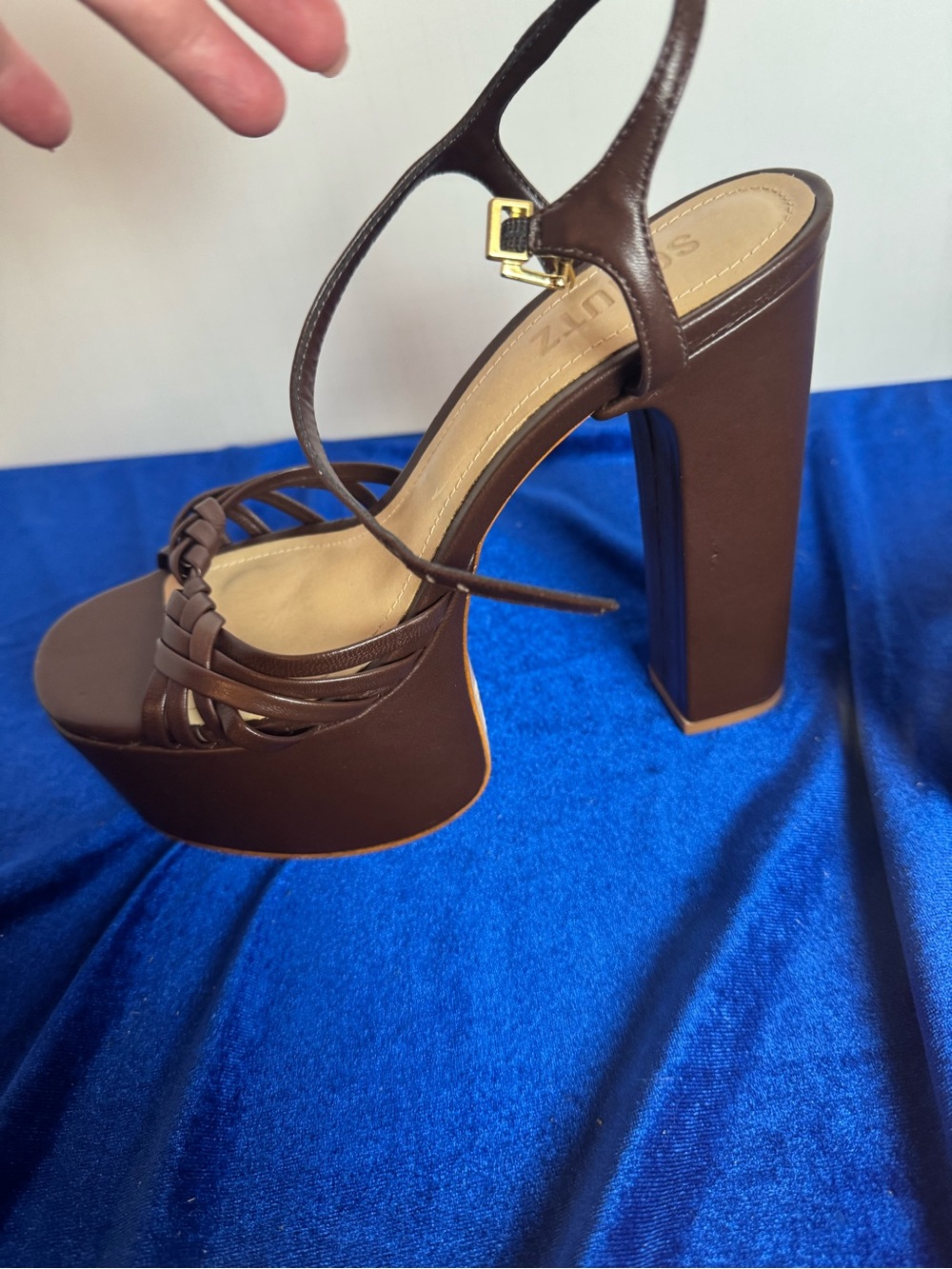 SCHUTZ Tara Brown Braided Platform Sandals with Ankle Strap - Picture 4 of 10